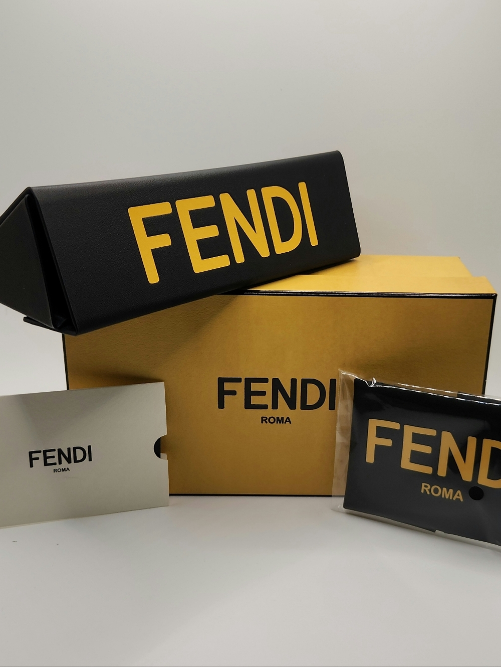 FENDI Roma Eyeglass Case w/ Cloth & Box (Yellow Logo) - NEW